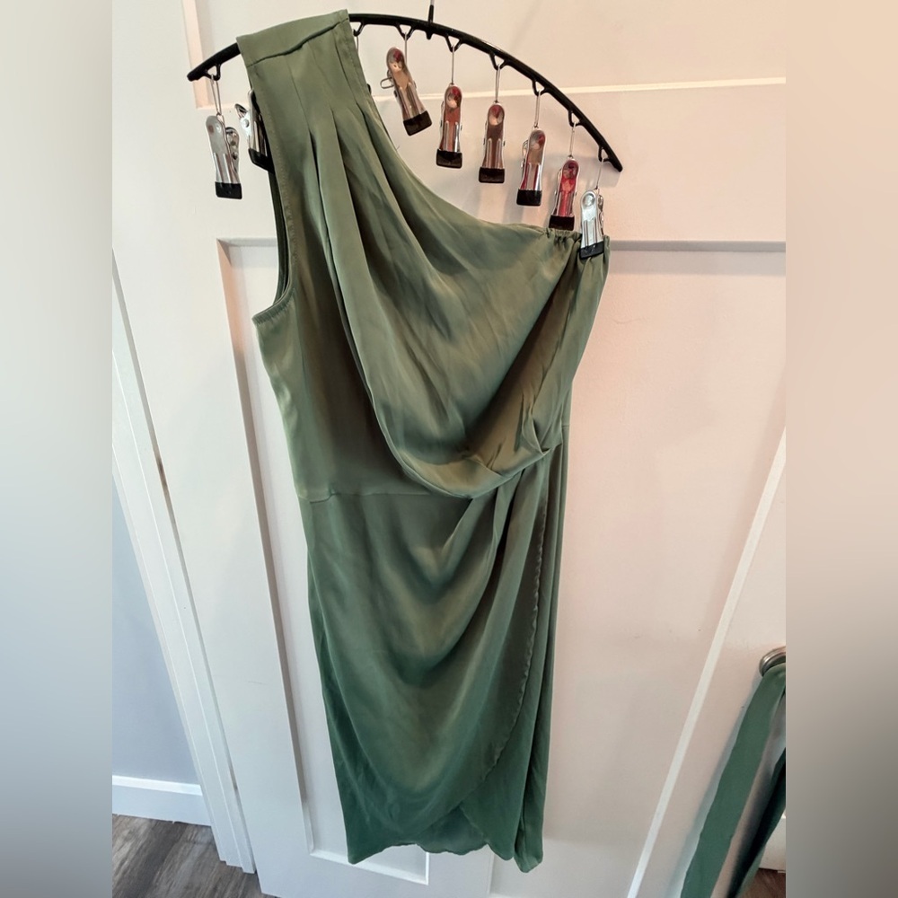 PrettyGarden Sage Green One Shoulder Draped Cocktail Dress Small